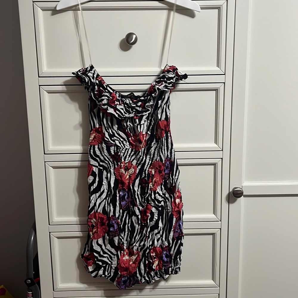 Strapless zebra print flower dress